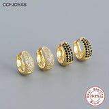 925 Silver Zircon Small Hoop Earrings Punk Rock Style Fine Jewelry