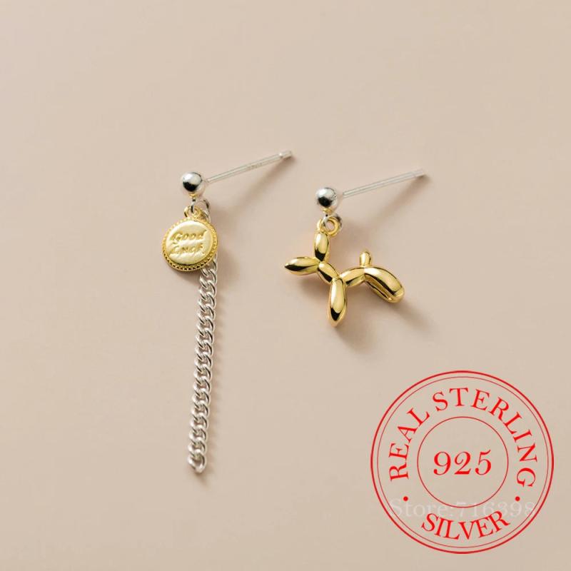 S925 Sterling Silver Long Tassel Line Dog Stud Earrings For Women Kids