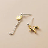 S925 Sterling Silver Long Tassel Line Dog Stud Earrings For Women Kids