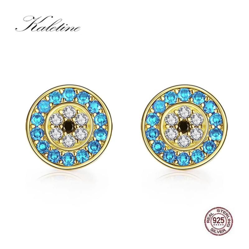 Kaletine Evil Eye Stud Earrings Green Zircon 925 Sterling Silver Turkey Jewelry