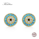 Kaletine Evil Eye Stud Earrings Green Zircon 925 Sterling Silver Turkey Jewelry
