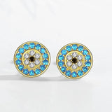 Kaletine Evil Eye Stud Earrings Green Zircon 925 Sterling Silver Turkey Jewelry