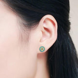 Kaletine Evil Eye Stud Earrings Green Zircon 925 Sterling Silver Turkey Jewelry