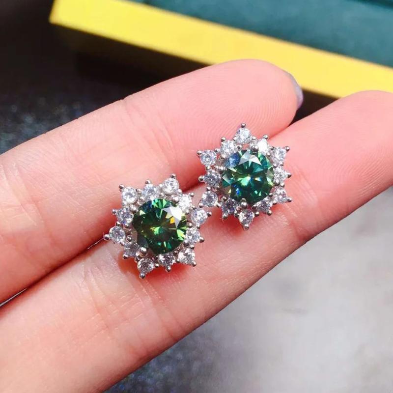 Emerald Stud Earrings Silver 925 Fairy Bohemia Green Jewelry Wedding Gift