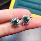 Emerald Stud Earrings Silver 925 Fairy Bohemia Green Jewelry Wedding Gift