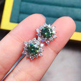 Emerald Stud Earrings Silver 925 Fairy Bohemia Green Jewelry Wedding Gift