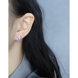Zircon S925 Silver Stud Earrings Pink Green Zirconia Wedding Jewels