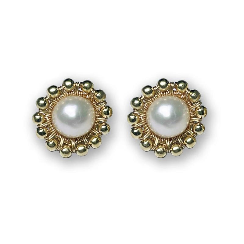 Pearl Lace 14K Filled Hand-wound Vintage Earrings For Women