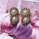 Pearl Lace 14K Filled Hand-wound Vintage Earrings For Women