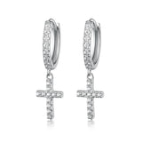 925 Silver Hoop Earrings Cross Moon Zircon Fine Ear Jewelry