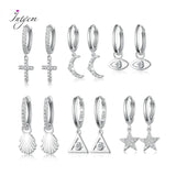 925 Silver Hoop Earrings Cross Moon Zircon Fine Ear Jewelry