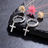 925 Silver Hoop Earrings Cross Moon Zircon Fine Ear Jewelry