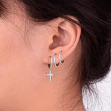 925 Silver Hoop Earrings Cross Moon Zircon Fine Ear Jewelry