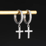925 Silver Hoop Earrings Cross Moon Zircon Fine Ear Jewelry
