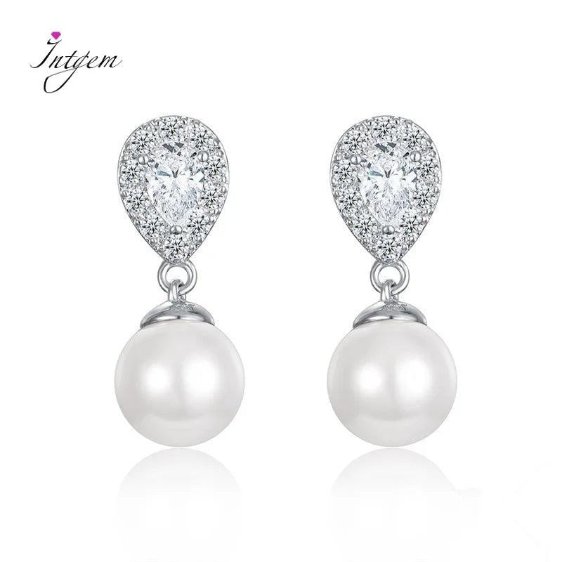 925 Silver Pearl Stud Earrings Sweet Wedding Ear Jewelry Women
