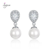 925 Silver Pearl Stud Earrings Sweet Wedding Ear Jewelry Women
