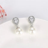 925 Silver Pearl Stud Earrings Sweet Wedding Ear Jewelry Women