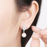 925 Silver Pearl Stud Earrings Sweet Wedding Ear Jewelry Women