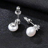 925 Silver Freshwater Pearl Earrings Women White Pink Purple Black