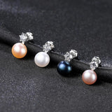 925 Silver Freshwater Pearl Earrings Women White Pink Purple Black