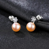 925 Silver Freshwater Pearl Earrings Women White Pink Purple Black