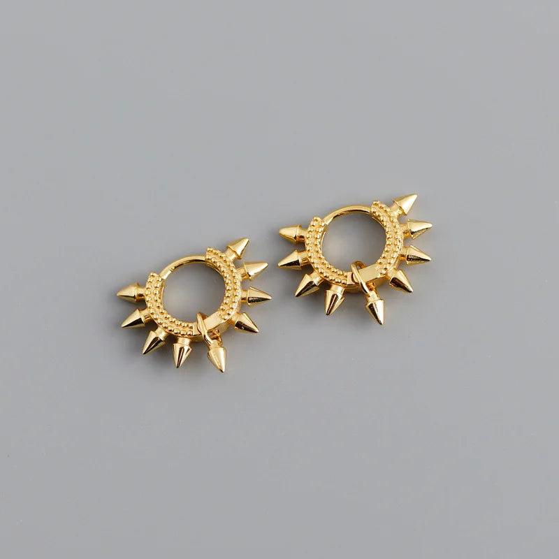 925 Silver Punk Spike Rivets Hoop Earrings Bohemian Rock Unisex Ear Jewelry