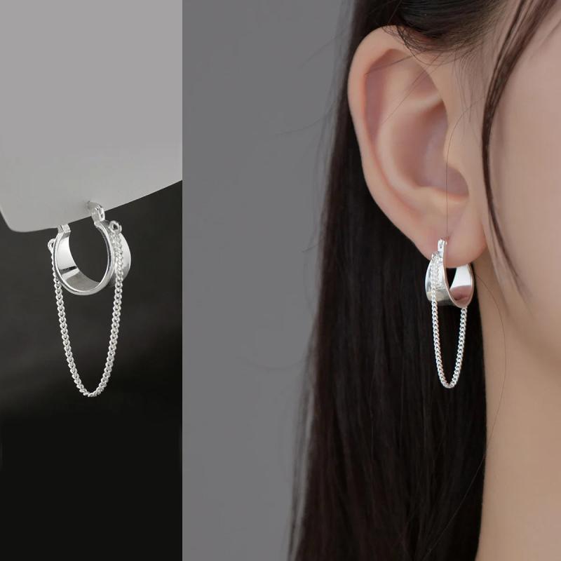 925 Silver Charm Tassel Earrings Ear Buckle for Women Ins Style Party Hoop