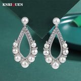 Vintage Court Pearl High Carbon Diamond Drop Earrings for Women