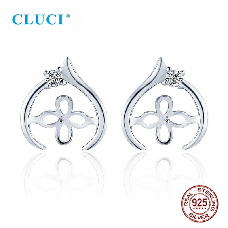 925 Silver CZ Heart Pearl Stud Earrings Mountings Women Party Wedding SE171SB