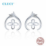 925 Silver CZ Heart Pearl Stud Earrings Mountings Women Party Wedding SE171SB