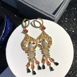Vintage Palace Zircon Tassel Earrings Silver Bird Jewelry