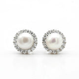 925 Silver Freshwater Pearl Stud Earrings Zircon Jewelry for Women