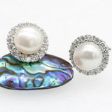 925 Silver Freshwater Pearl Stud Earrings Zircon Jewelry for Women