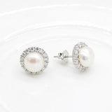925 Silver Freshwater Pearl Stud Earrings Zircon Jewelry for Women