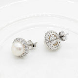925 Silver Freshwater Pearl Stud Earrings Zircon Jewelry for Women