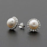 925 Silver Freshwater Pearl Stud Earrings Zircon Jewelry for Women