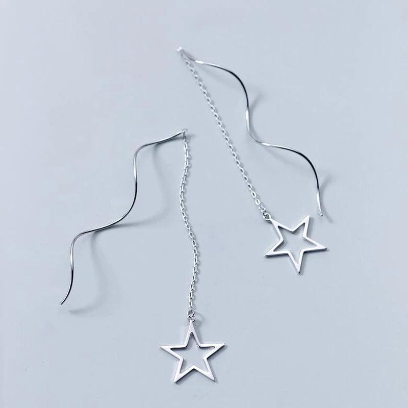 MloveAcc 925 Silver Star Chain Tassel Drop Earrings Lady Party Jewelry