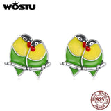 925 Silver Two Orioles Love Stud Earrings Women Party Jewelry