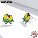 925 Silver Two Orioles Love Stud Earrings Women Party Jewelry
