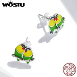 925 Silver Two Orioles Love Stud Earrings Women Party Jewelry
