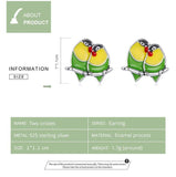 925 Silver Two Orioles Love Stud Earrings Women Party Jewelry