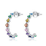 925 Sterling Silver Colorful Zircon Stud Earrings Rainbow Women's Jewelry