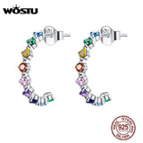 925 Sterling Silver Colorful Zircon Stud Earrings Rainbow Women's Jewelry
