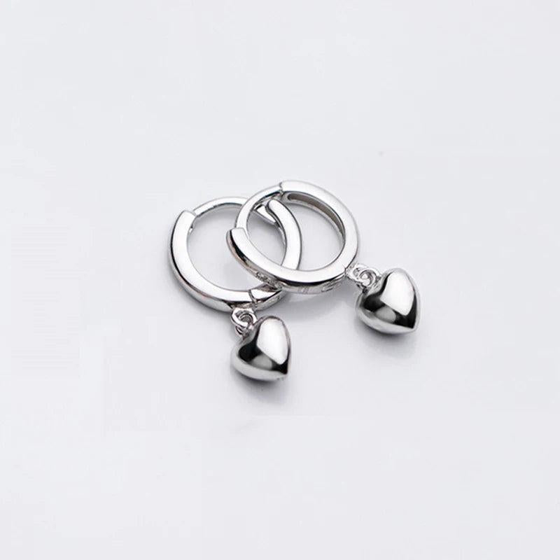 High Love Heart Pendant Stud Earrings 925 Sterling Silver Teen Jewelry