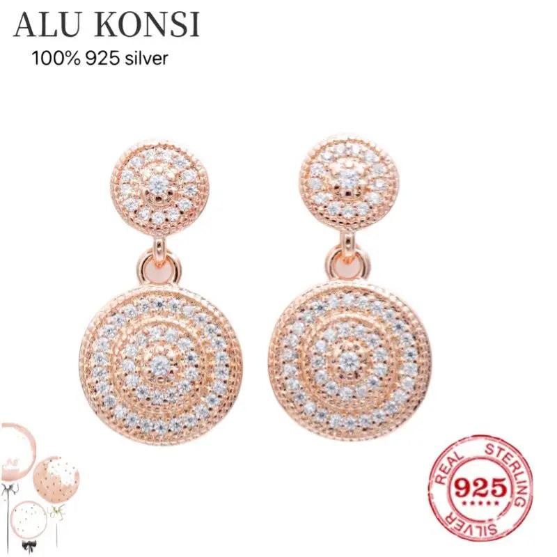 925 Silver Glamour Double Round Earrings DIY Women Jewelry
