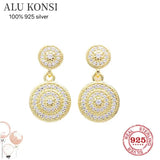 925 Silver Glamour Double Round Earrings DIY Women Jewelry