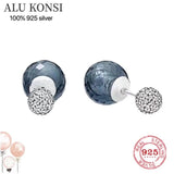 925 Silver Glamour Double Round Earrings DIY Women Jewelry