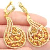 European Jewelry Set w/ Citrine CZ Women 14k Silver Pendant Earrings