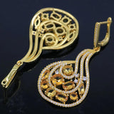 European Jewelry Set w/ Citrine CZ Women 14k Silver Pendant Earrings