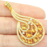 European Jewelry Set w/ Citrine CZ Women 14k Silver Pendant Earrings